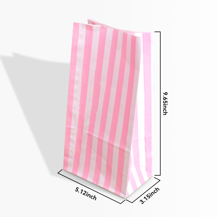 Pink Stripe Printed Flat Bottom Paper Bag Food Packaging
